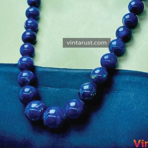 Lapis Lazuli Blue Bead NecklaceVintage Lapis Stone Single Strand Graduated - Picture 8 of 8